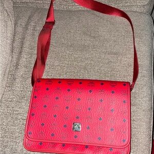 MCM Scarlet Crossbody Bag with Navy Accents